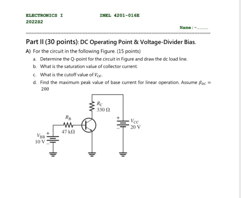 Solved Part II (30 Points): DC Operating Point \& | Chegg.com