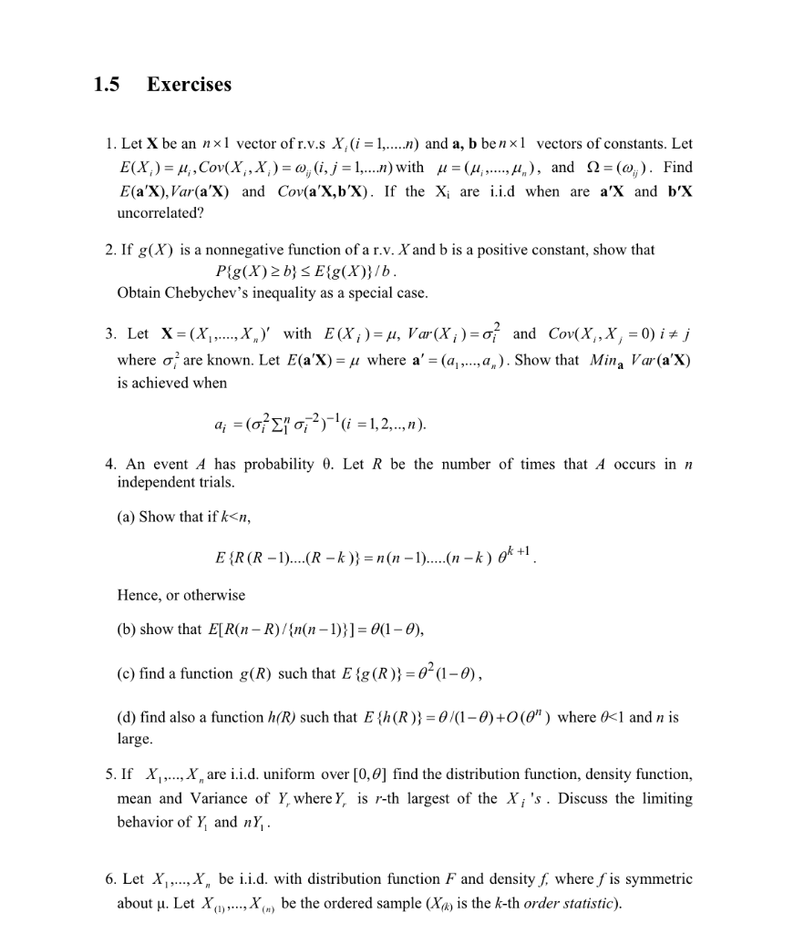 Solved 1 5 Exercises 1 Let X Be An Nxl Vector Of R V S X Chegg Com