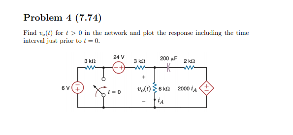Solved Problem 4 (7.74) Find vo(t) for t > 0 in the network | Chegg.com