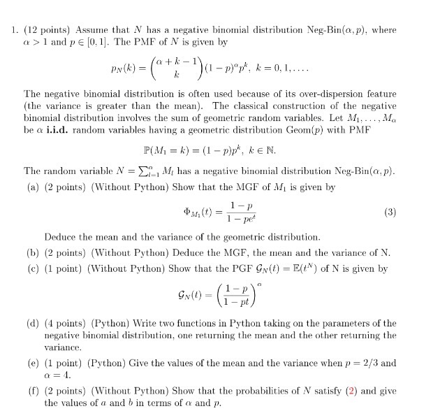 Solved Assume that N has a negative binomial distribution | Chegg.com