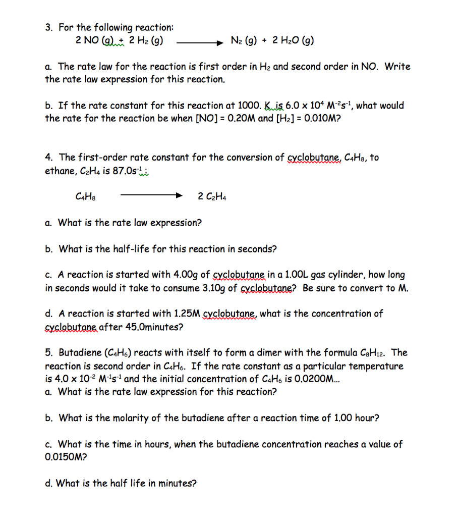 Solved #11 Integrated Rate Laws 1. The rate law expression | Chegg.com