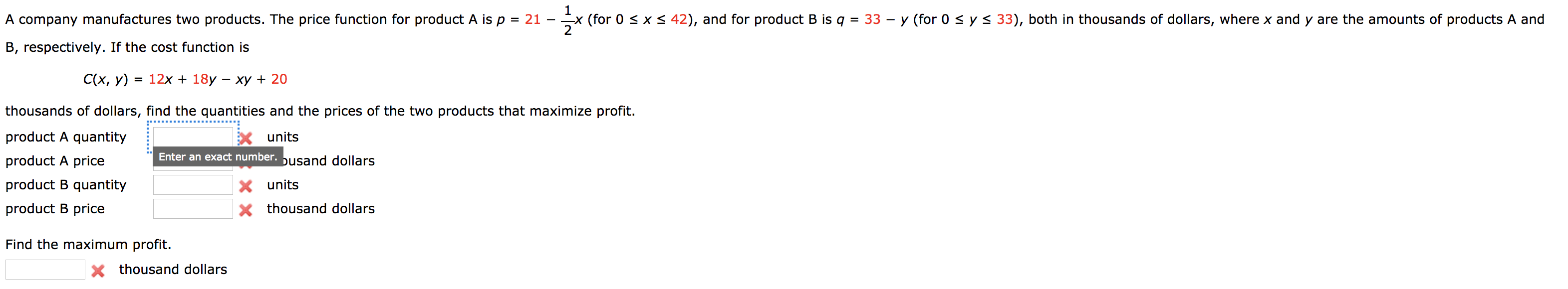Solved 1 A company manufactures two products. The price | Chegg.com