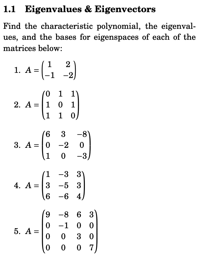 Solved 1.1 Eigenvalues & Eigenvectors Find the | Chegg.com