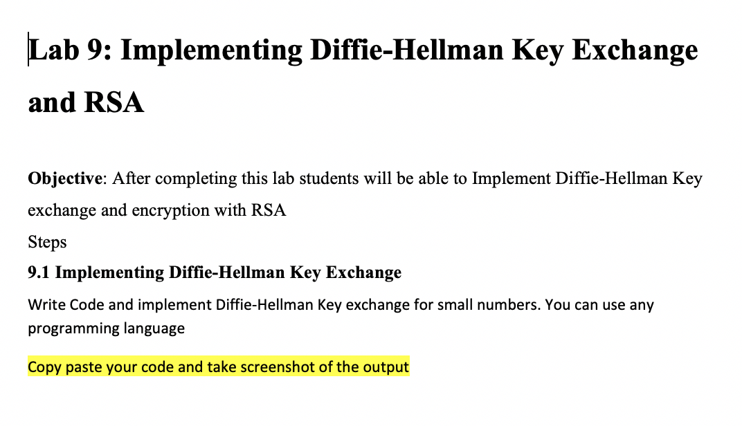 Solved Lab 9: Implementing Diffie-Hellman Key Exchange And | Chegg.com