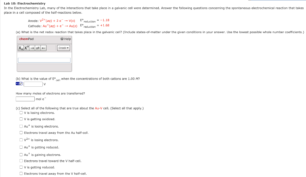 Solved Lab 10 Electrochemistry In the Electrochemistry Lab,