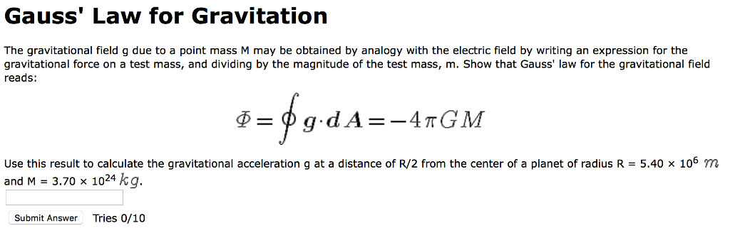 Solved Gauss Law For Gravitation The Gravitational Field G 7507