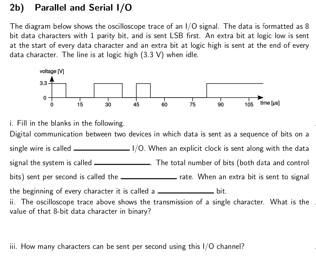Solved 2b) Parallel and Serial 1/0 The diagram below shows | Chegg.com