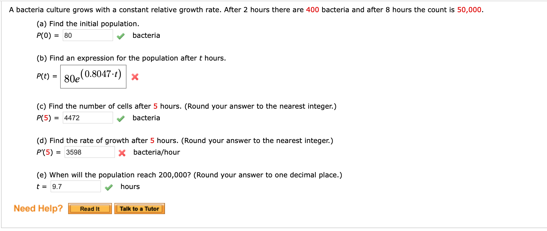 Solved A bacteria culture grows with a constant relative | Chegg.com