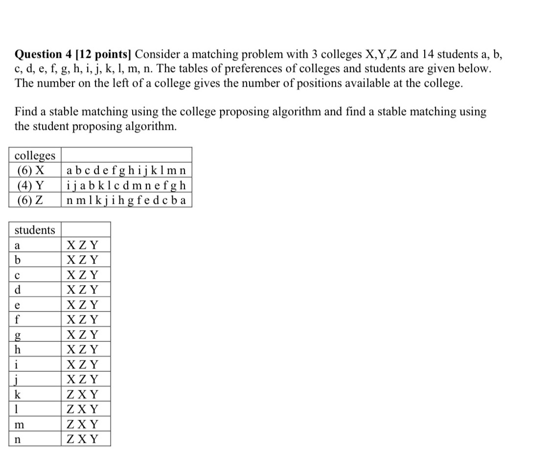 Question 4 12 Points Consider A Matching Problem Chegg Com