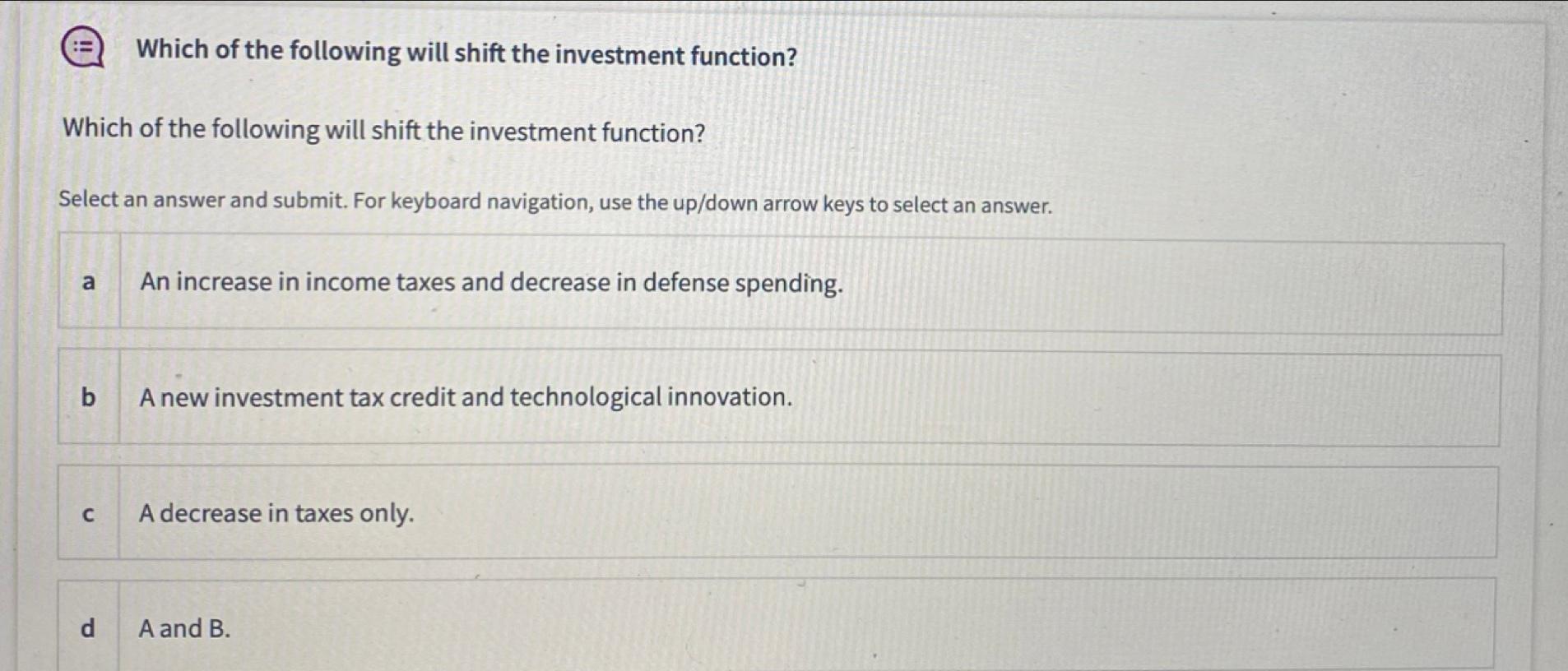 Solved Which of the following will shift the investment | Chegg.com