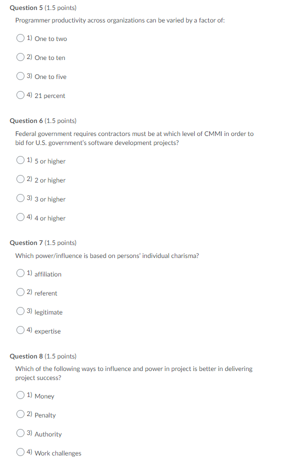 Solved Question 5 (1.5 points) Programmer productivity | Chegg.com