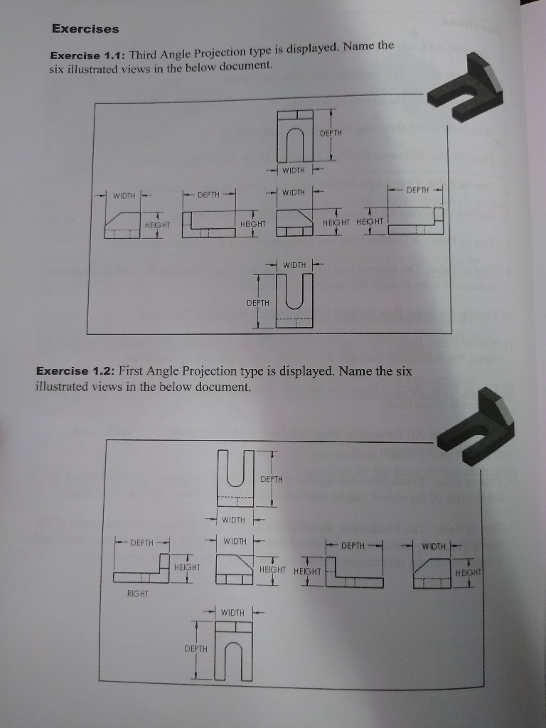 Solved Exercises Exercise 1.1: Third Angle Projection type | Chegg.com
