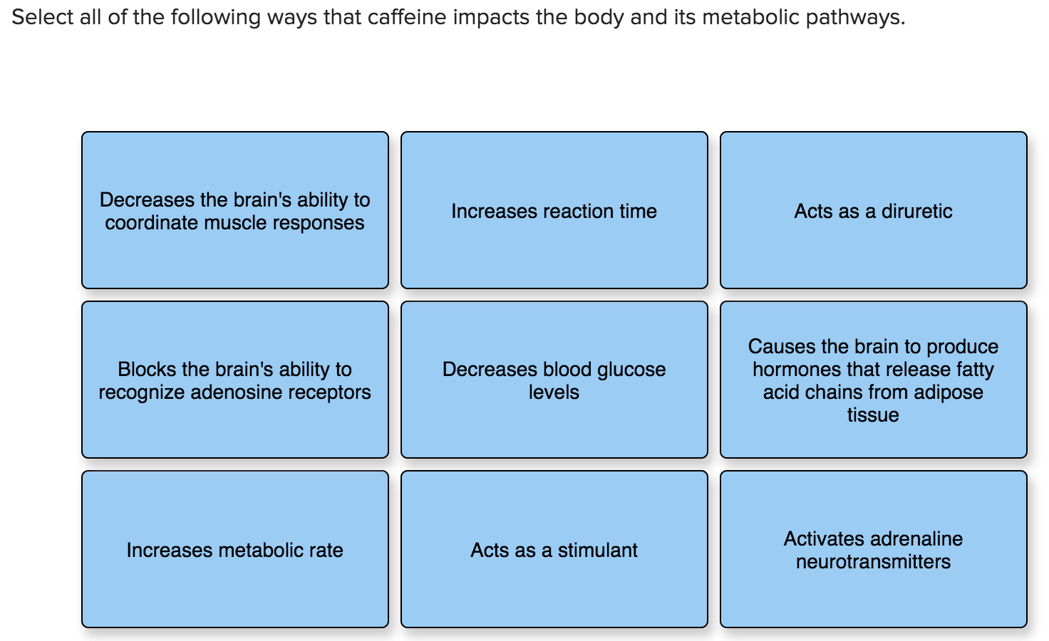 Solved Select all of the following ways that caffeine | Chegg.com