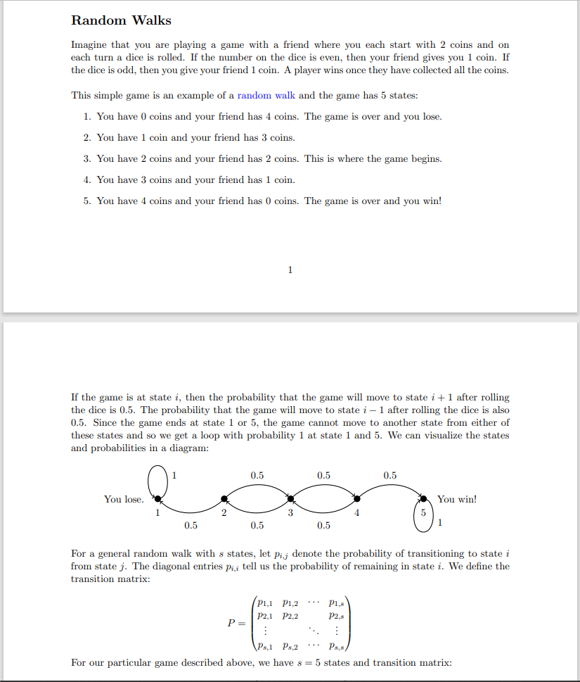 Random Walks Imagine that you are playing a game with | Chegg.com