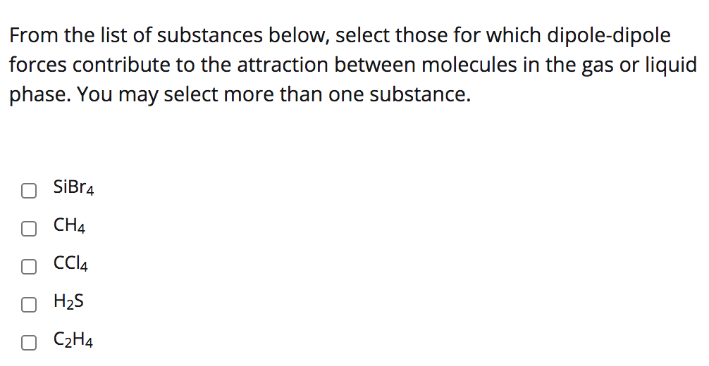 Solved From the list of substances below select those for Chegg