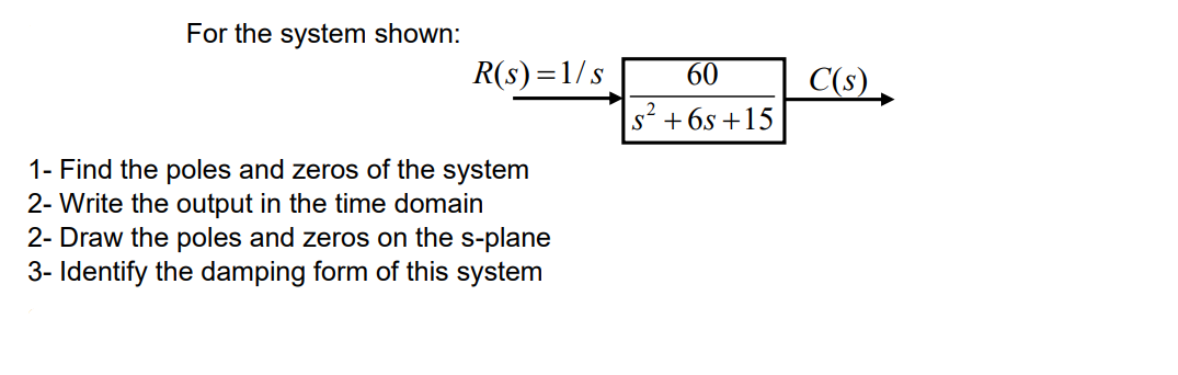 Solved For the system shown: 1- Find the poles and zeros of | Chegg.com