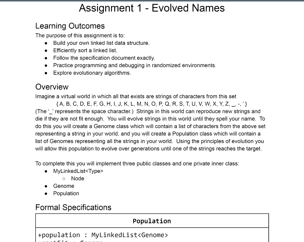 Assignment 1 - Evolved Names Learning Outcomes The | Chegg.com