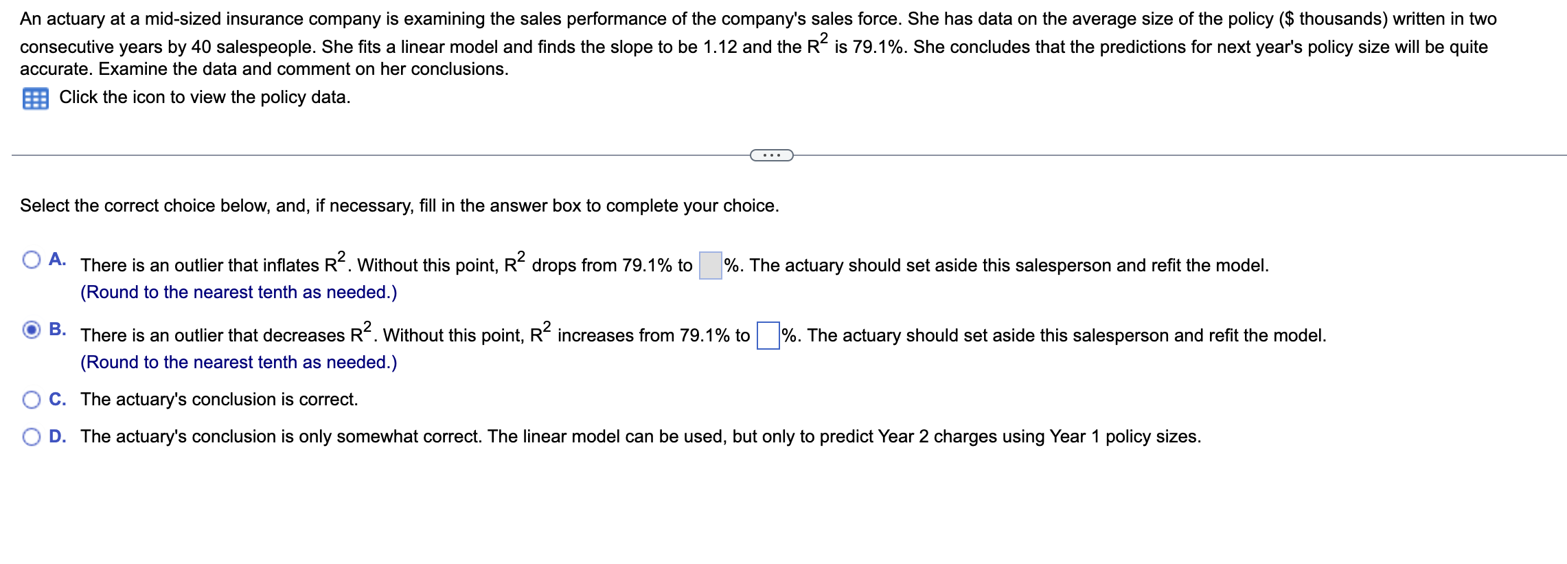 Solved An actuary at a mid-sized insurance company is | Chegg.com