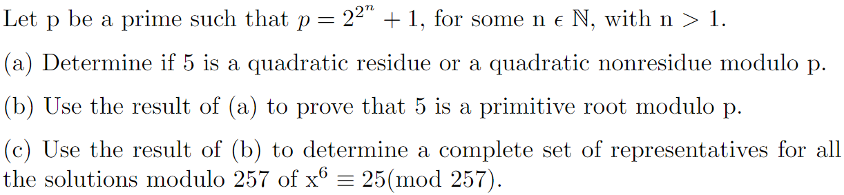 Solved be a prime such that p = 2²″ + 1, for some n € N, | Chegg.com