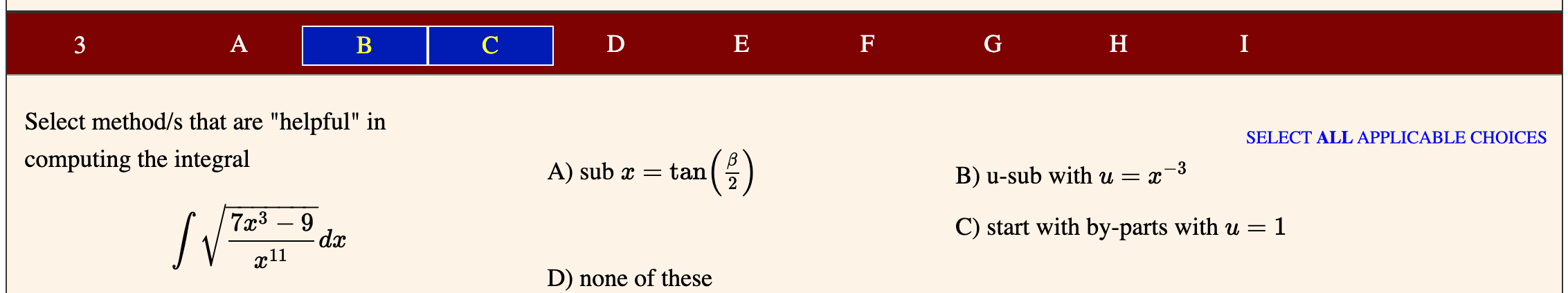 Solved 3 A B D E F G H E I Select method/s that are | Chegg.com