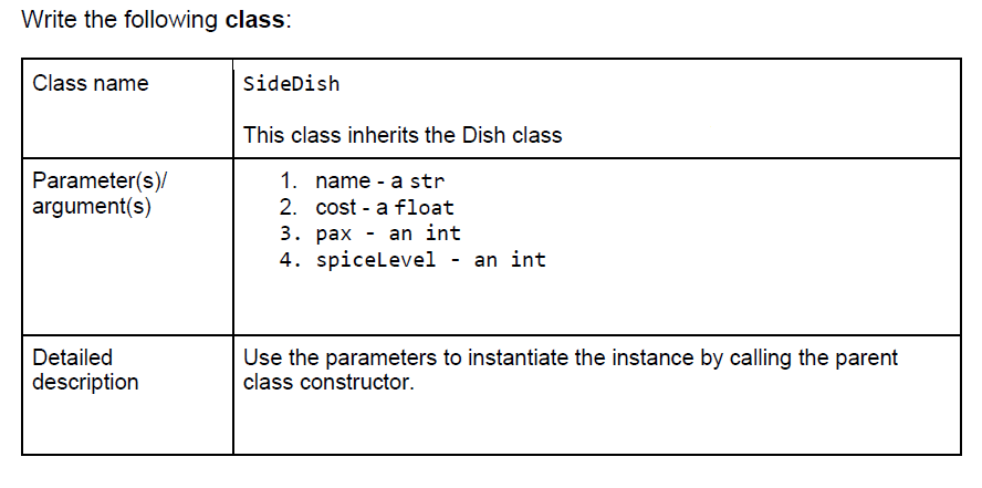 Solved Write a class that fulfils the following | Chegg.com