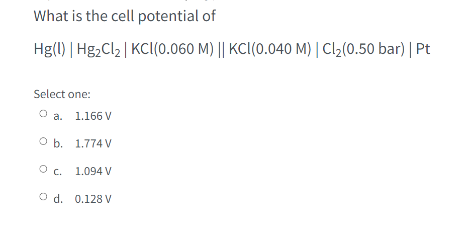 Solved What is the cell potential of | Chegg.com