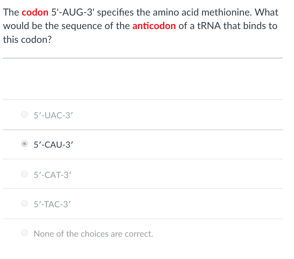 Solved The codon 5'AUG3' specifies the amino acid