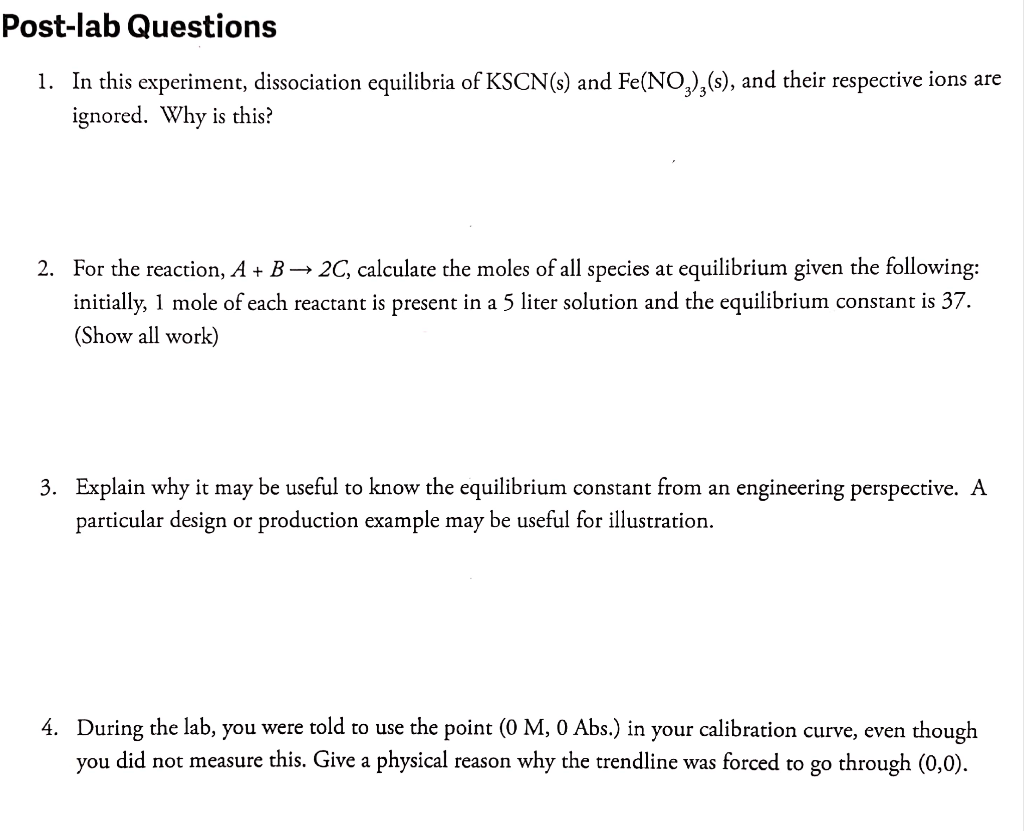 Please answer the following POST LAB questions. | Chegg.com
