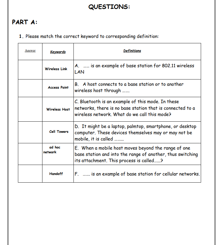 Solved Questions Part A 1 Please Match The Correct Key Chegg Com