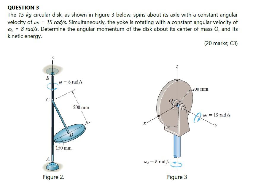 QUESTION 3
The 15-kg circular disk, as shown in Figure 3 below, spins about its axle with a constant angular
velocity of a1 =