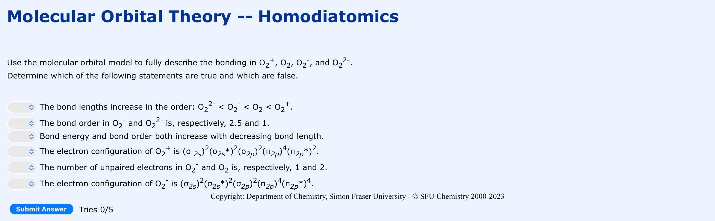 Solved Molecular Orbital Theory -- Homodiatomics Use the | Chegg.com