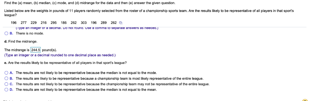 Solved Find The (a) Mean, (b) Median, (c) Mode, And (d) | Chegg.com