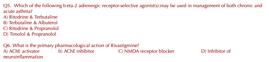 Solved Q5 Which Of The Following Beta 2 Adrenergic Recep - 