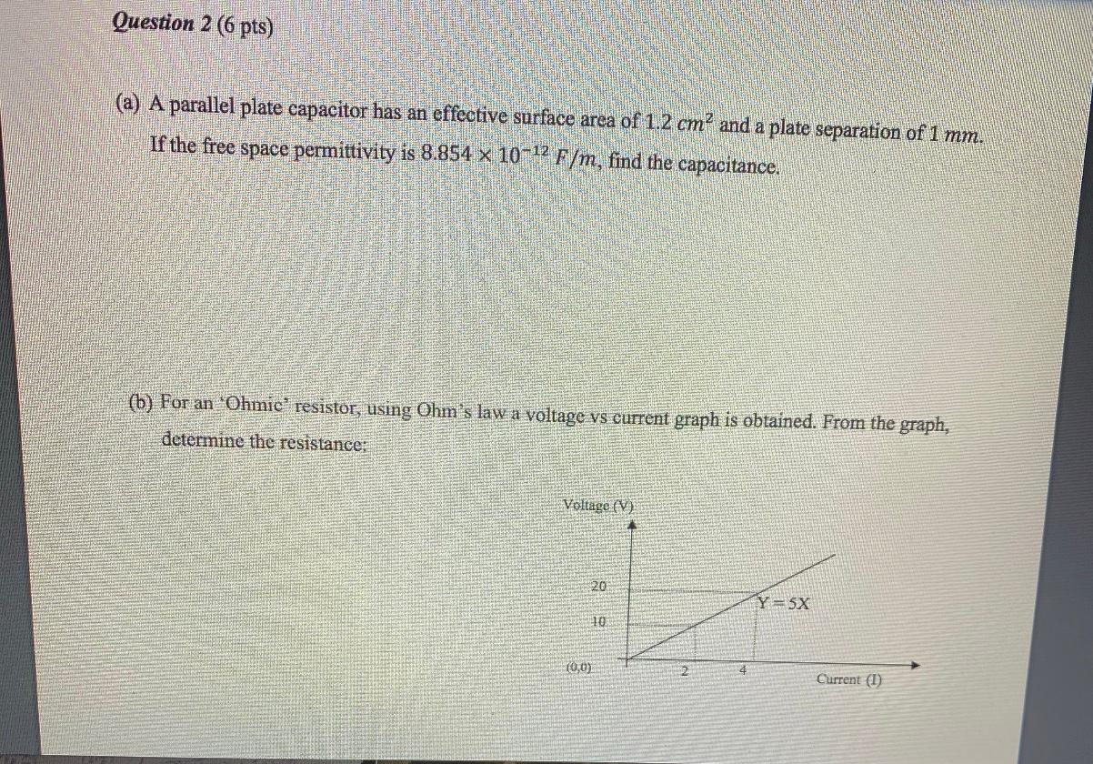 Solved Question 2 (6 pts) (a) A parallel plate capacitor has | Chegg.com