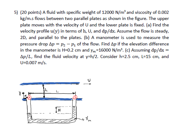 Solved 5) (20 points) A fluid with specific weight of 12000 | Chegg.com