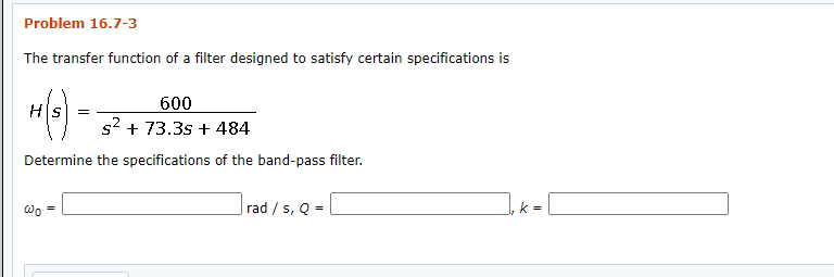 Solved Problem 16.7-3 The transfer function of a filter | Chegg.com