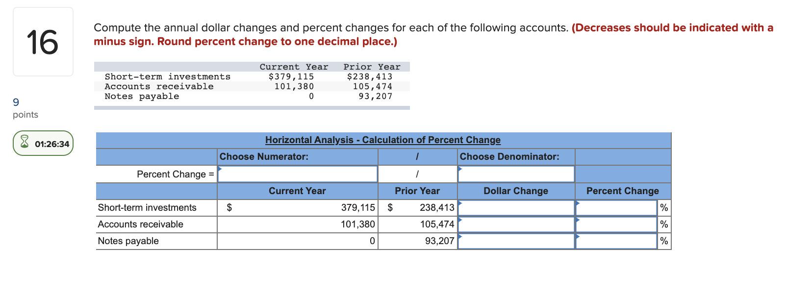 Solved Compute the annual dollar changes and percent changes