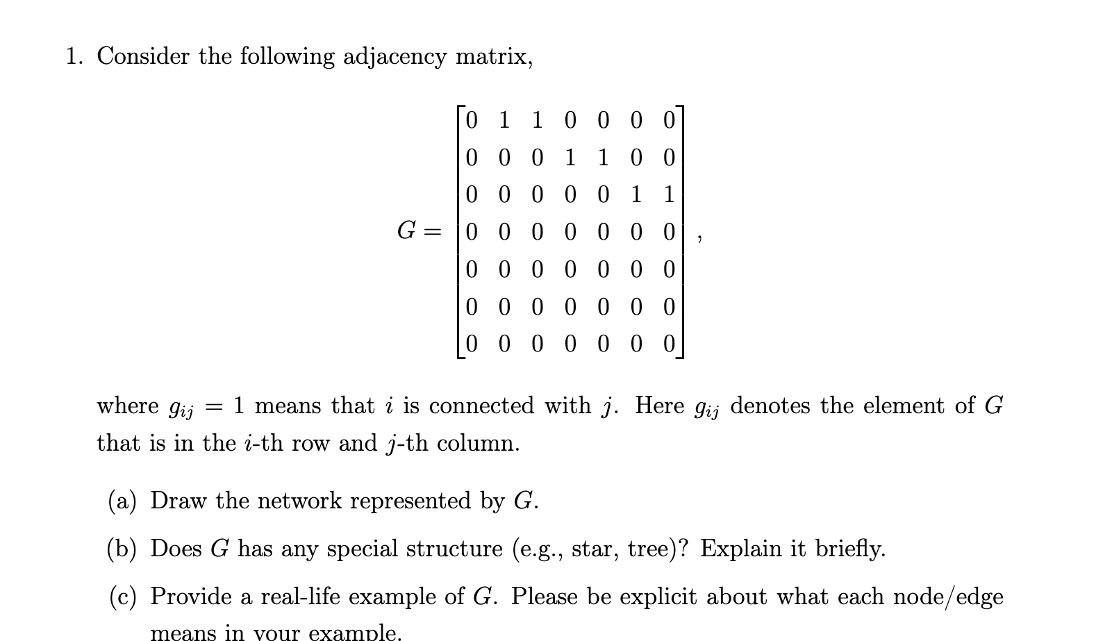 Solved 1. Consider The Following Adjacency Matrix, | Chegg.com