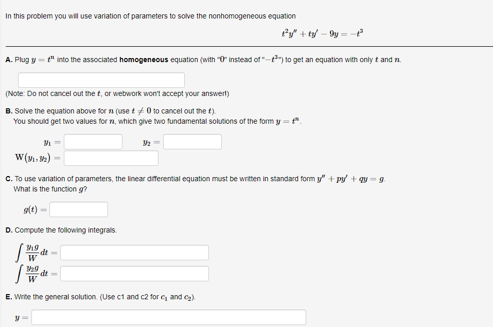 Solved In this problem you will use variation of parameters | Chegg.com