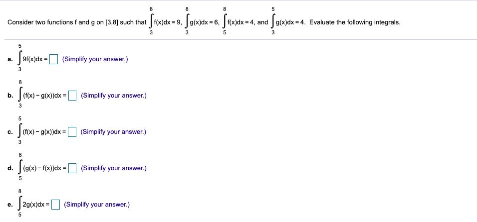 Solved Consider two functions f and g on [3,8] such that | Chegg.com