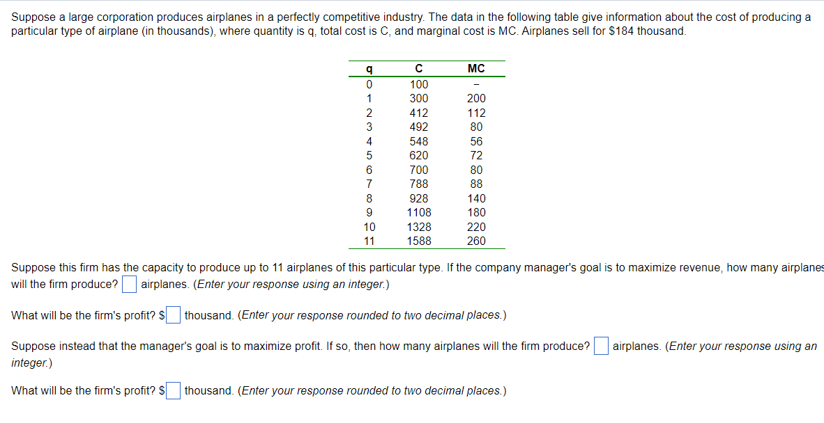 Solved Suppose A Large Corporation Produces Airplanes In A | Chegg.com