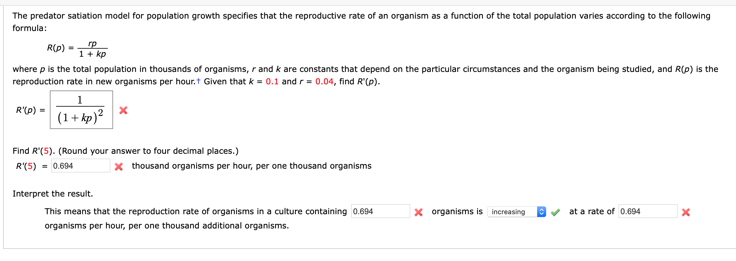 Solved The predator satiation model for population growth