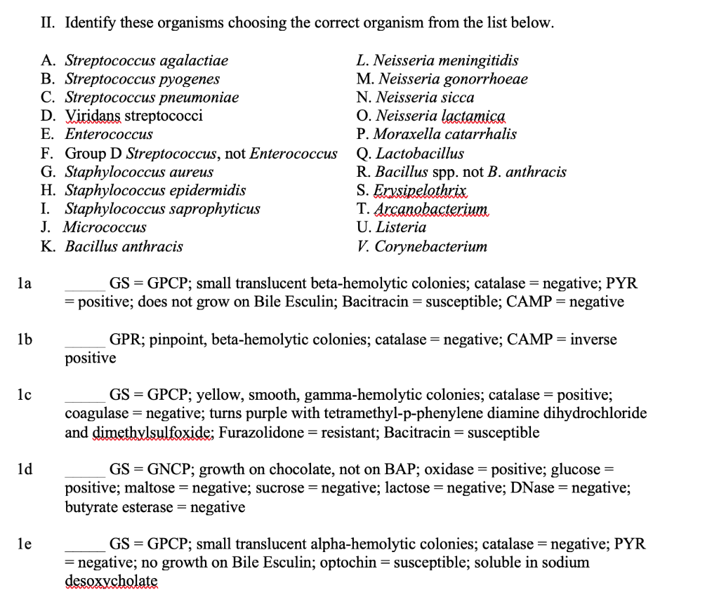Solved Ii Identify These Organisms Choosing The Correct Chegg Com