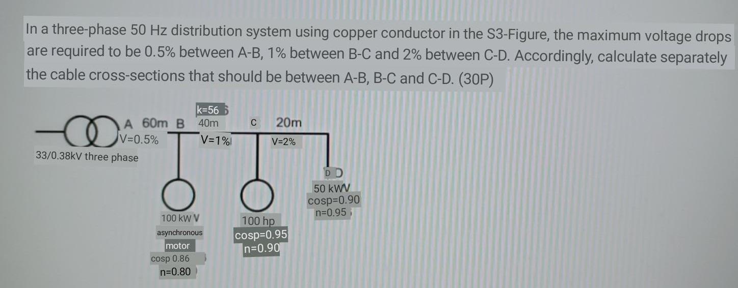 Solved In a three-phase 50 Hz distribution system using | Chegg.com
