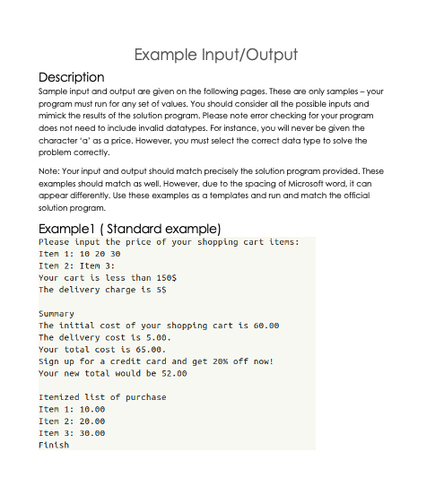 Solved Example Input/Output Description Sample input and | Chegg.com