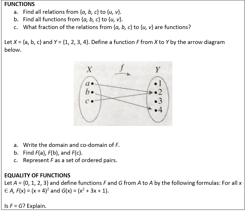 Solved FUNCTIONS a. Find all relations from {a,b,c} to {u, | Chegg.com