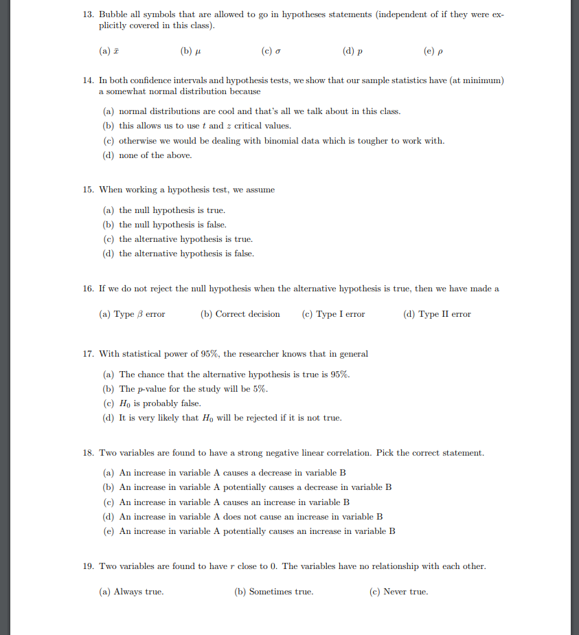 Solved 13. Bubble all symbols that are allowed to go in | Chegg.com