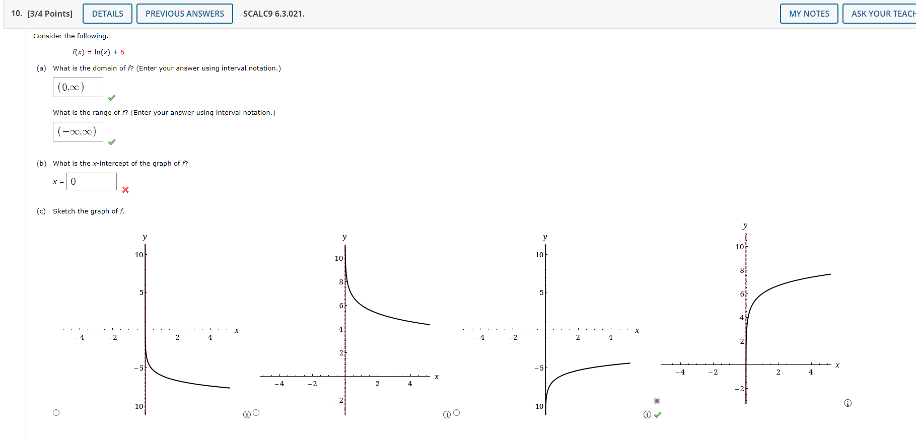 Solved f(x)=ln(x)+6 (a) What is the domain of f ? (Enter