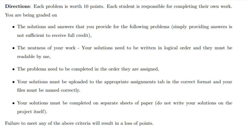 Solved Directions: Each problem is worth 10 points. Each | Chegg.com