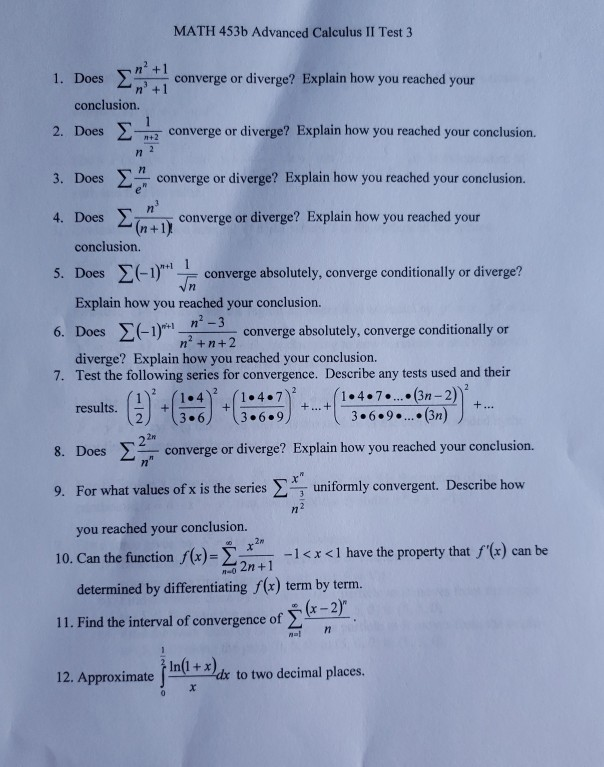 Solved MATH 453b Advanced Calculus II Test 3 n + 1 converge | Chegg.com